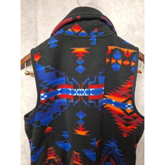 Vtg Chaps Denim Ralph Lauren Axtec Fleece Vest Womens Medium Southwestern Zip - Picture 9 of 10